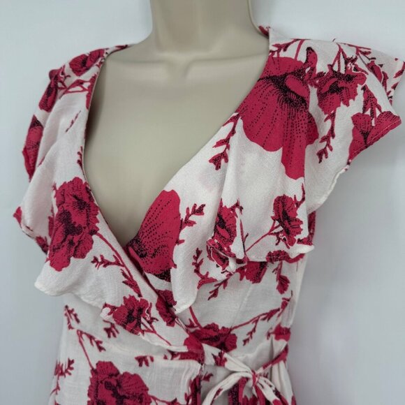 Free People dress XS French Quarter Floral True Wrap Mini Ruffle Boho Bohemian - Picture 2 of 13